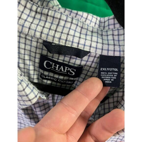 CHAPS Men's Button Front Shirt Black & White Plaid Stretch Cotton size 2XL - Picture 2 of 5